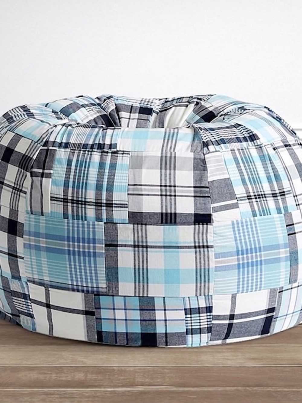 NWOT Pottery Barn Kids Madras Patchwork Bean Bag Chair SLIP COVERNon-Monogramed